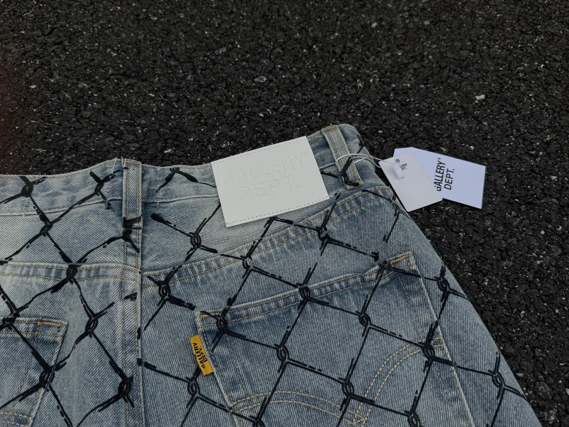 P240💰G786 GALLERY DEPT. Steel mesh letter printed slim jeans jeans casual group trendy American slim men's and women's trousers Color: blue Size: S-XXL (corresponding to 28-36)